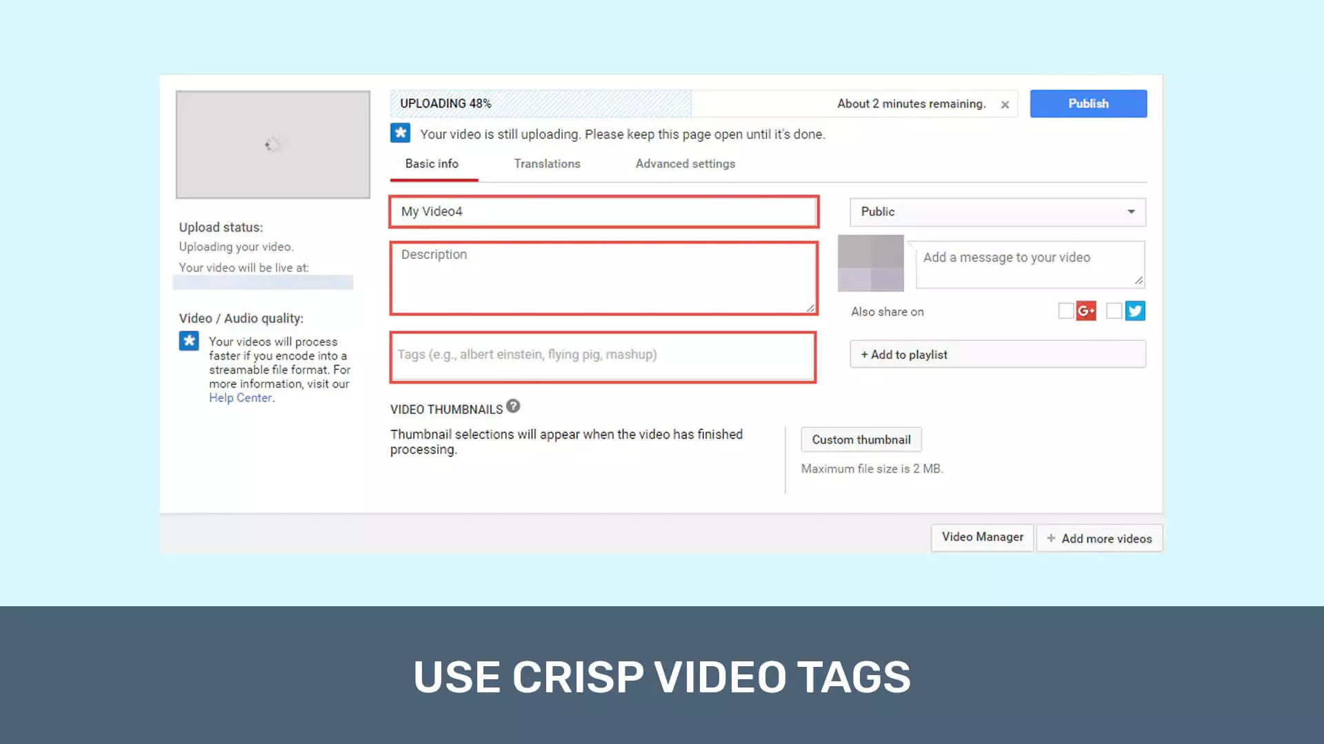 Video tag for YouTube